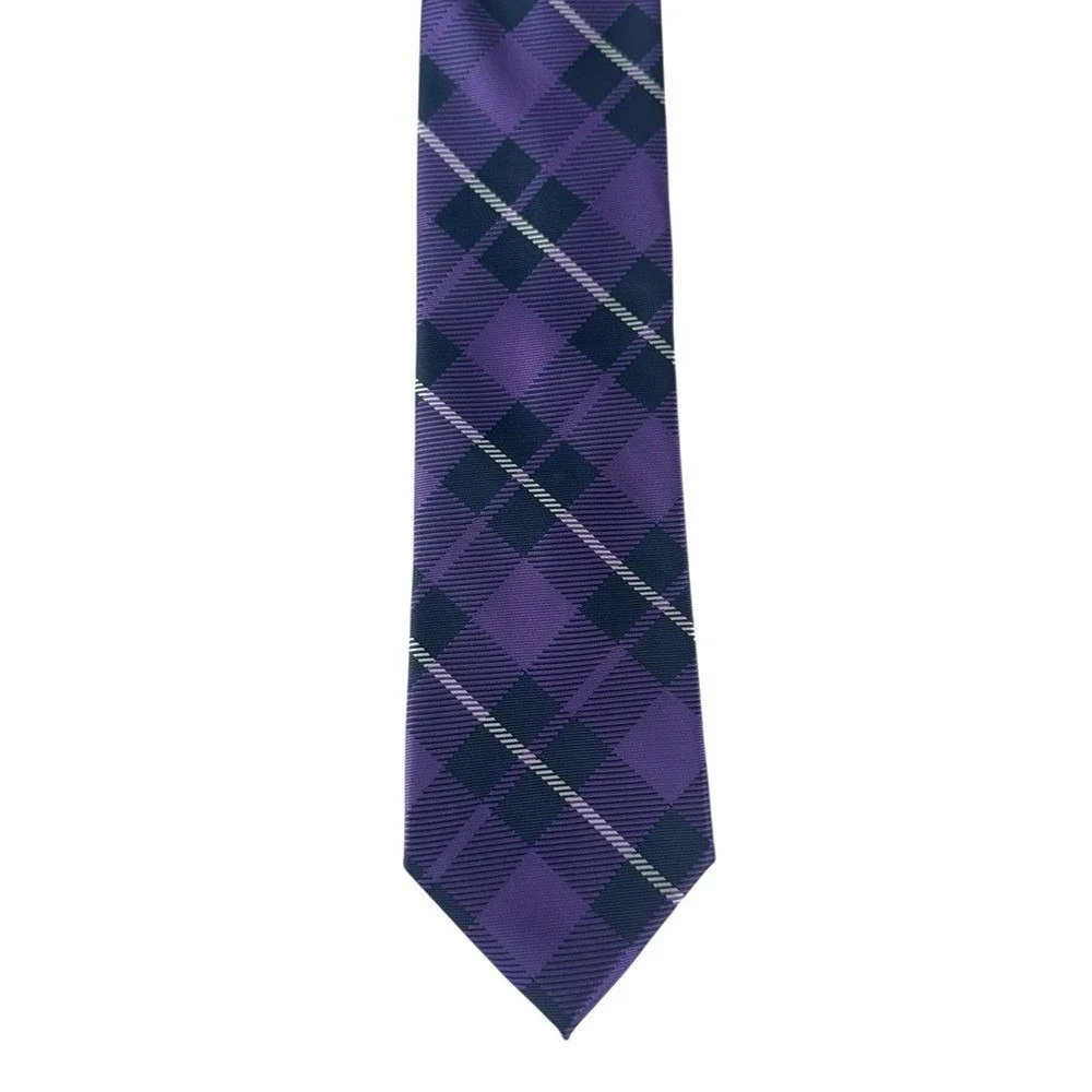 Jones NY Mens Plaid Neck Tie Quiet Luxury Old Money Career Purple